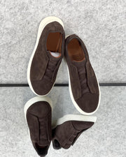 Zegna Beige Suede Utility Slip-On Sneakers