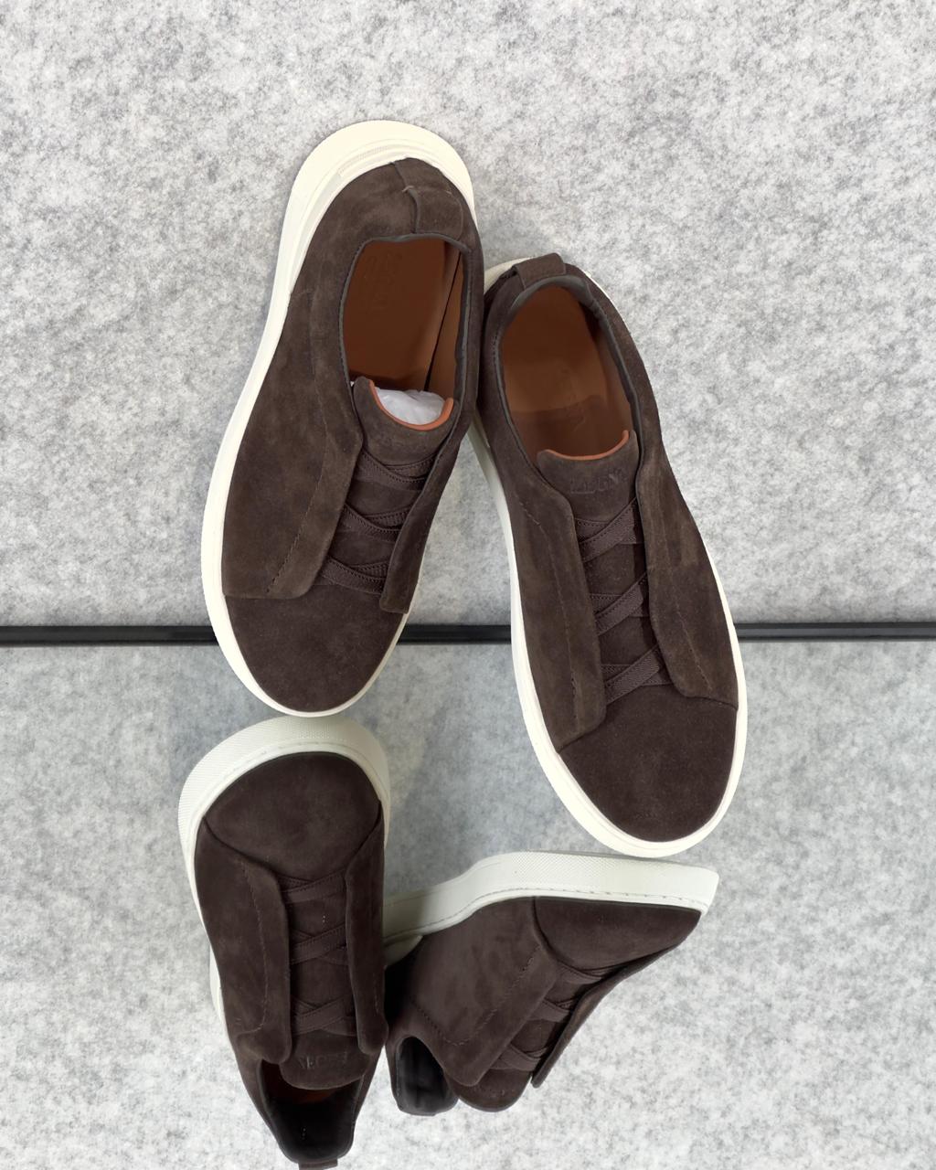 Zegna Beige Suede Utility Slip-On Sneakers