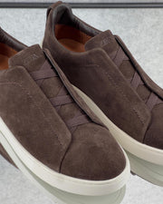Zegna Beige Suede Utility Slip-On Sneakers