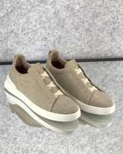 Zegna Brown Suede Slip-On Sneakers