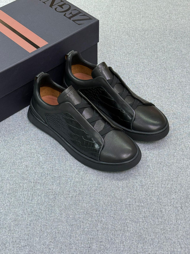 Zegna Croc-Embossed Suede Lace-Cover Sneakers