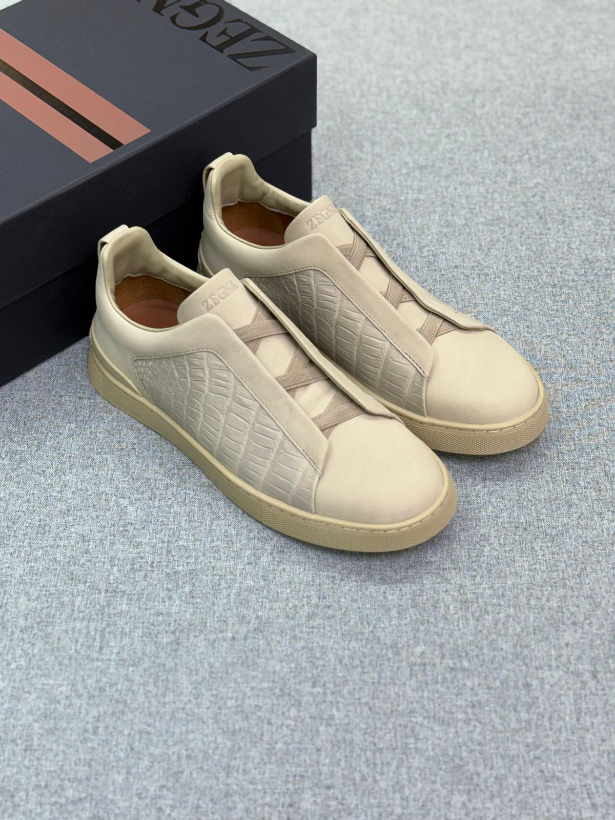 Zegna Minimal Leather Lace-Cover Sneakers