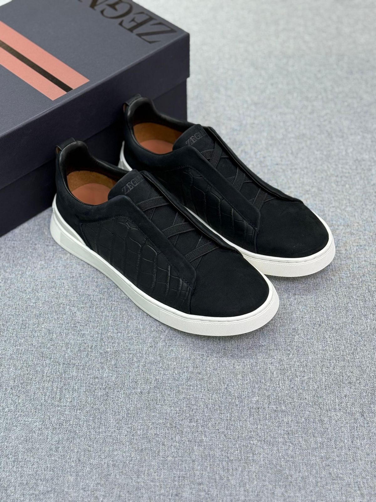 Zegna Croc-Embossed Leather Panel Sneakers