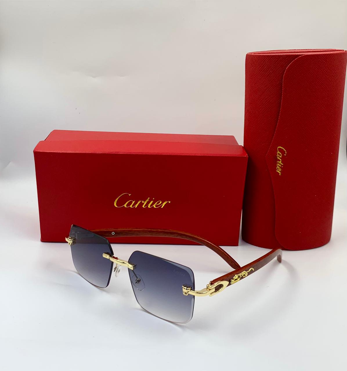Cartier Panthère de Cartier Rimless Wood Sunglasses (Gold/Brown Gradient)