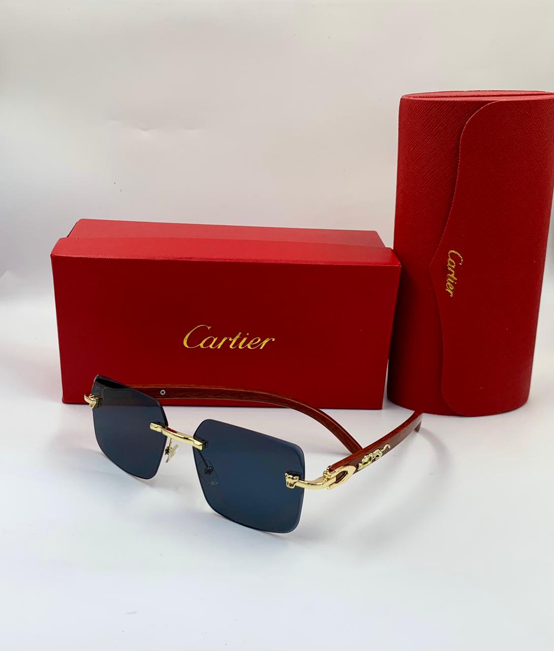 Cartier C Décor Rimless Geometric Sunglasses (Gold/Brown Gradient)