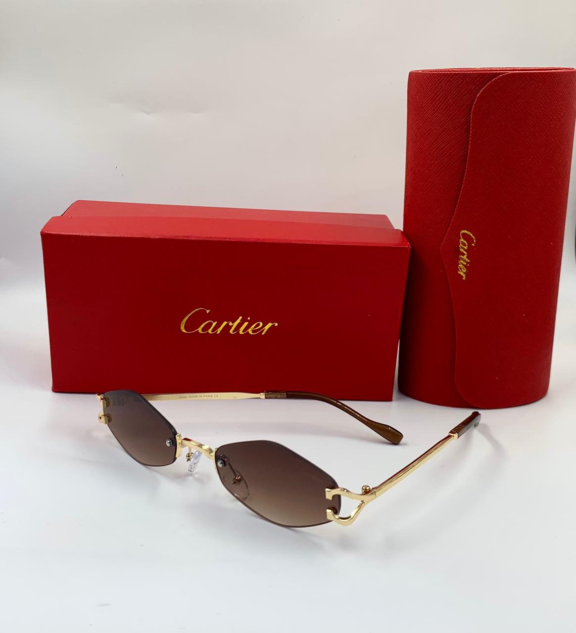 Cartier C Décor Rimless Geometric Sunglasses (Gold/Black)