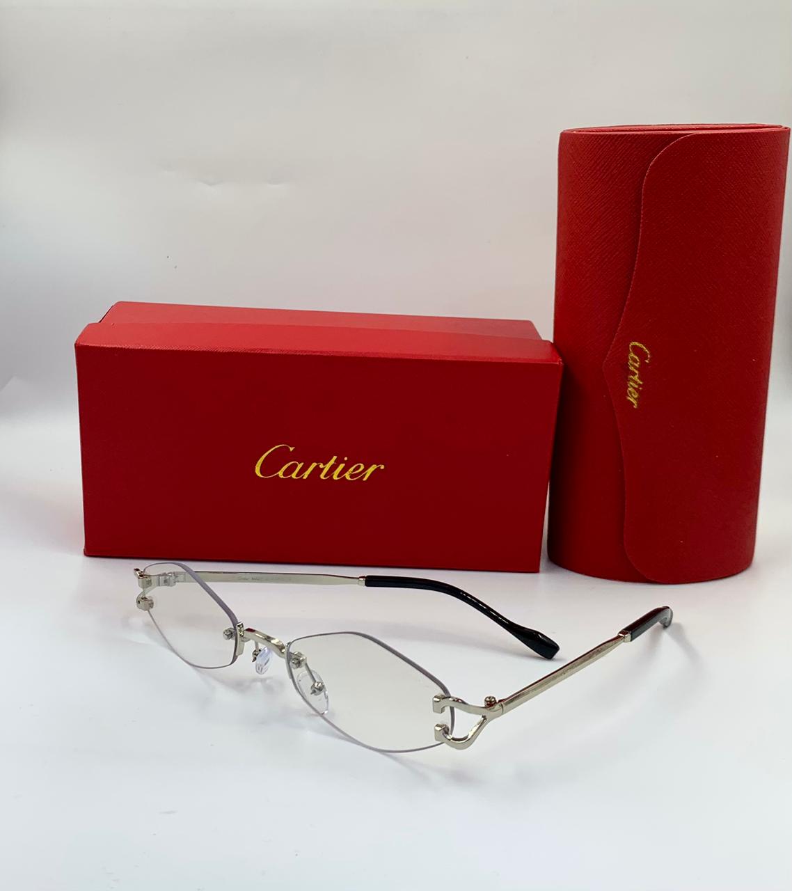 Cartier C Décor Rimless Geometric Sunglasses (Silver/Grey Gradient)