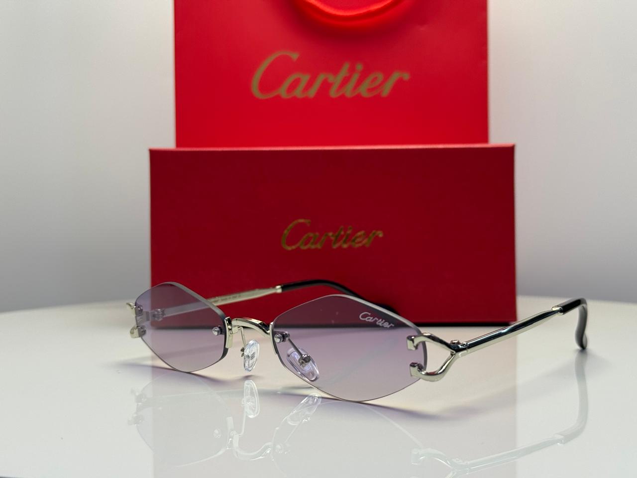 Cartier Panthère de Cartier Rimless Sunglasses (Gold/Wood/Blue Gradient)