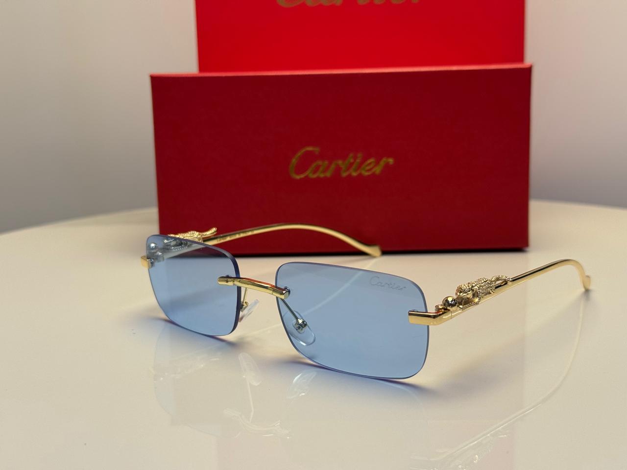 Cartier Panthère de Cartier Rectangular Sunglasses (Gold/Grey)