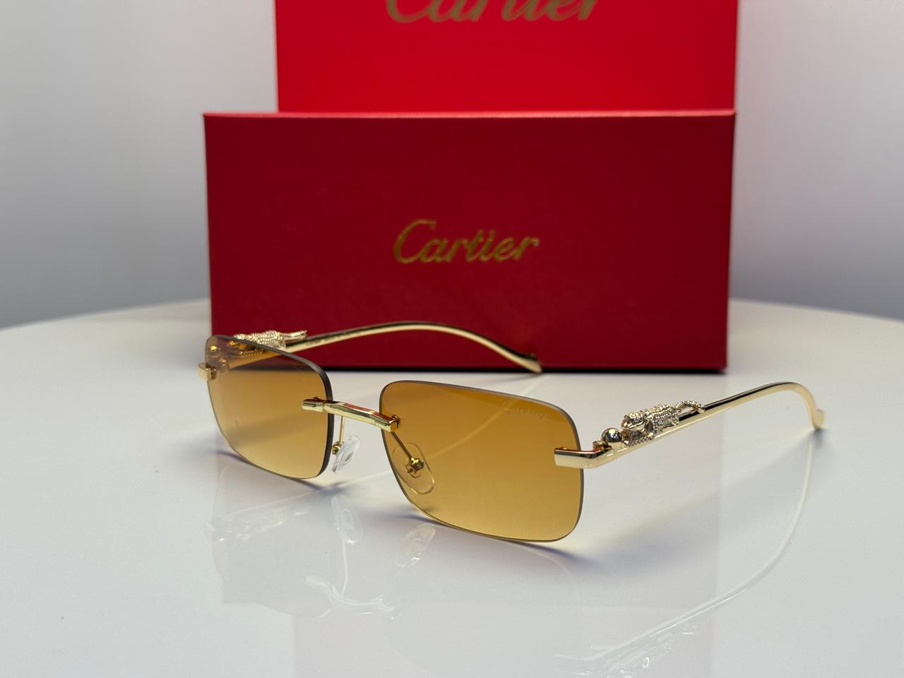 Cartier Panthère de Cartier Rectangular Sunglasses (Gold/Purple Gradient)