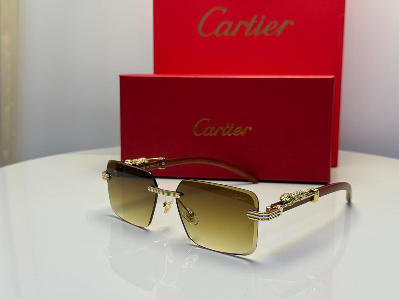 Cartier Panthère de Cartier Rimless Sunglasses (Gold/Grey/Black)