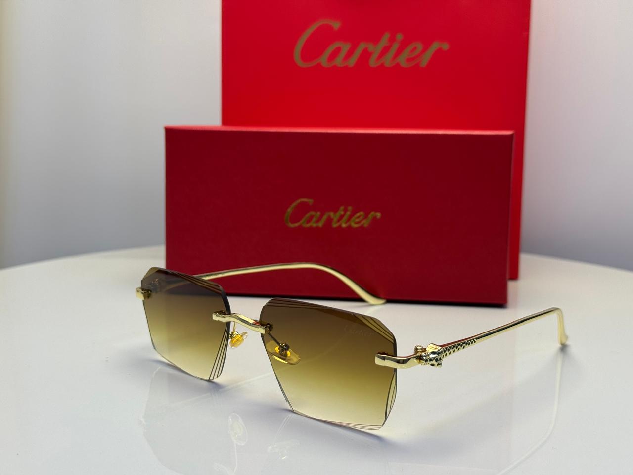 Panthère de Cartier Rimless Sunglasses (Gold/Grey)