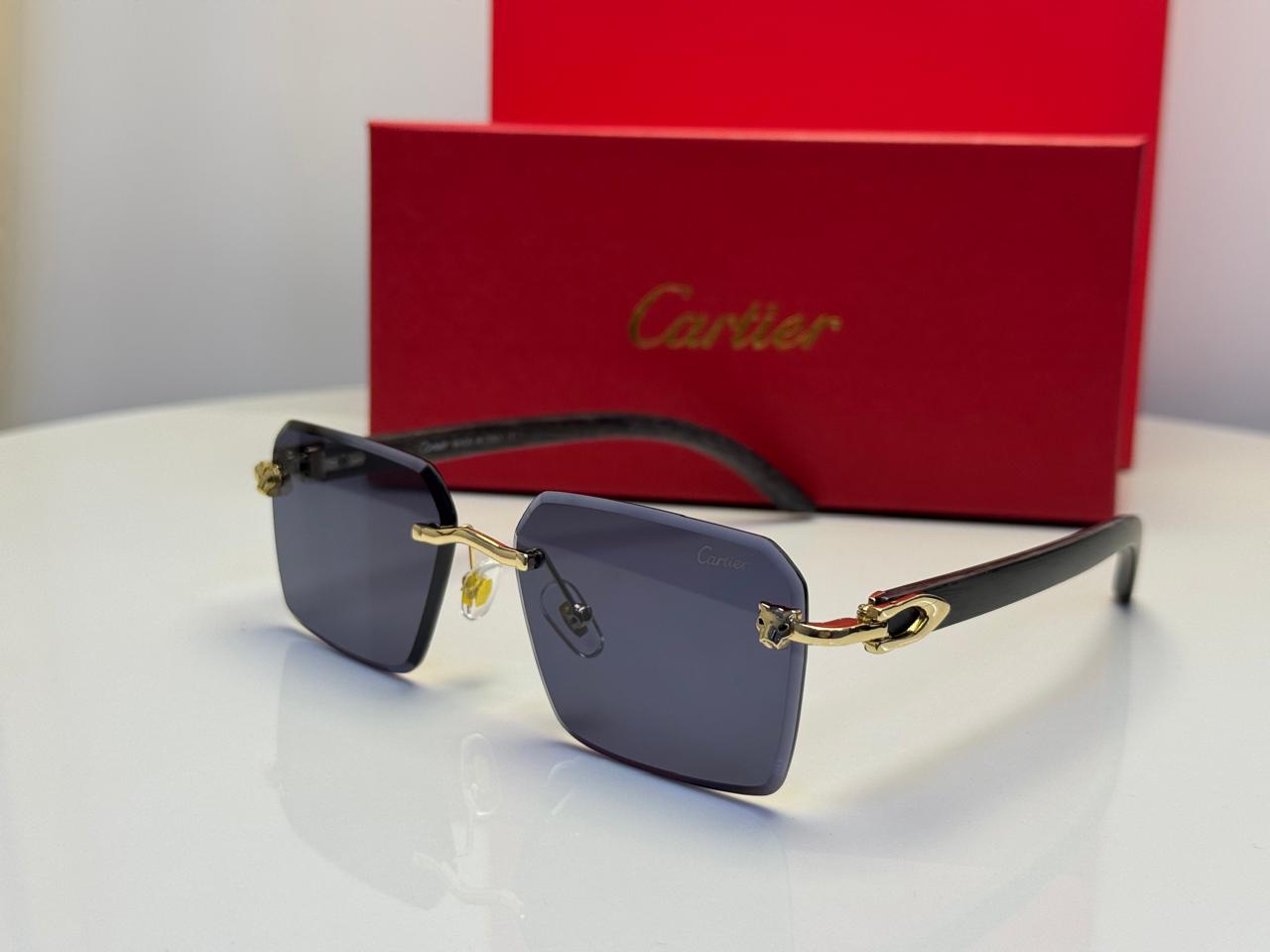 Cartier Panthère de Cartier Rimless Sunglasses (Gold/Grey Gradient)