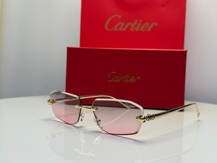 Cartier Panthère de Cartier Rimless Sunglasses (Gold/Light Blue Gradient)