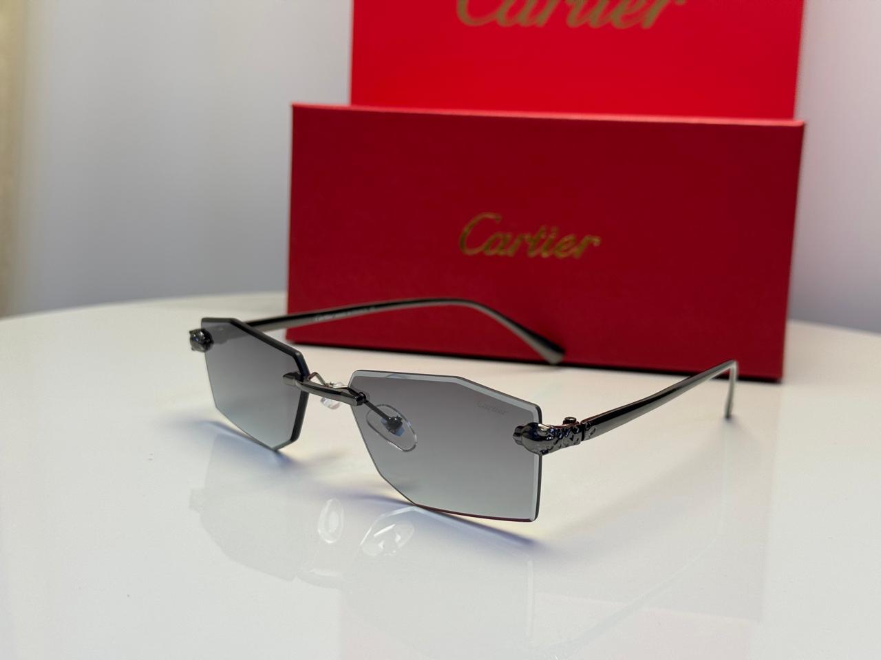 Cartier Panthère de Cartier Rimless Sunglasses (Gold/Grey-Blue Gradient)