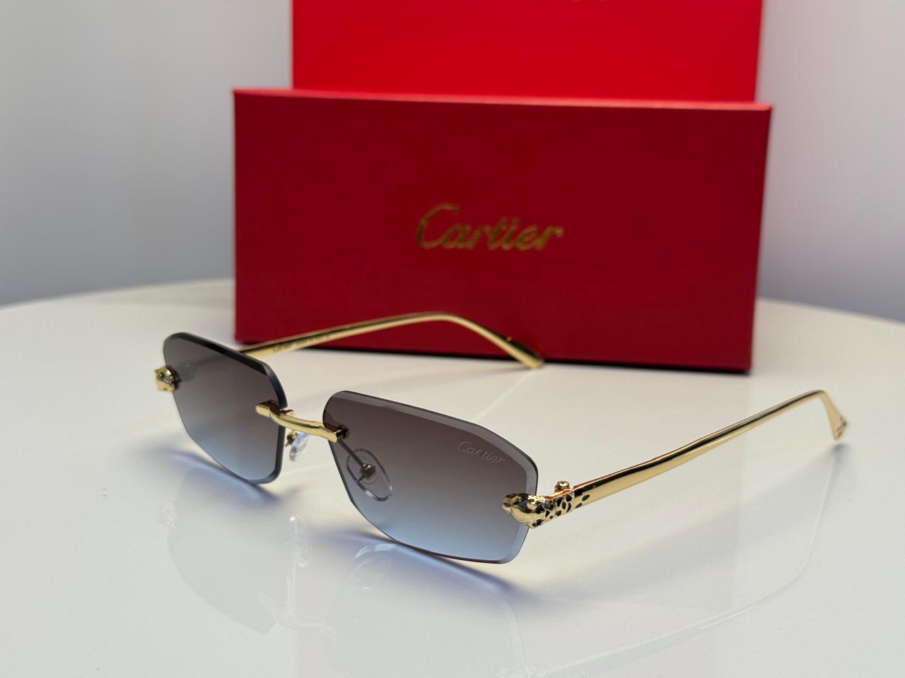 Cartier Panthère de Cartier Rimless Sunglasses (Gold/Green Gradient)