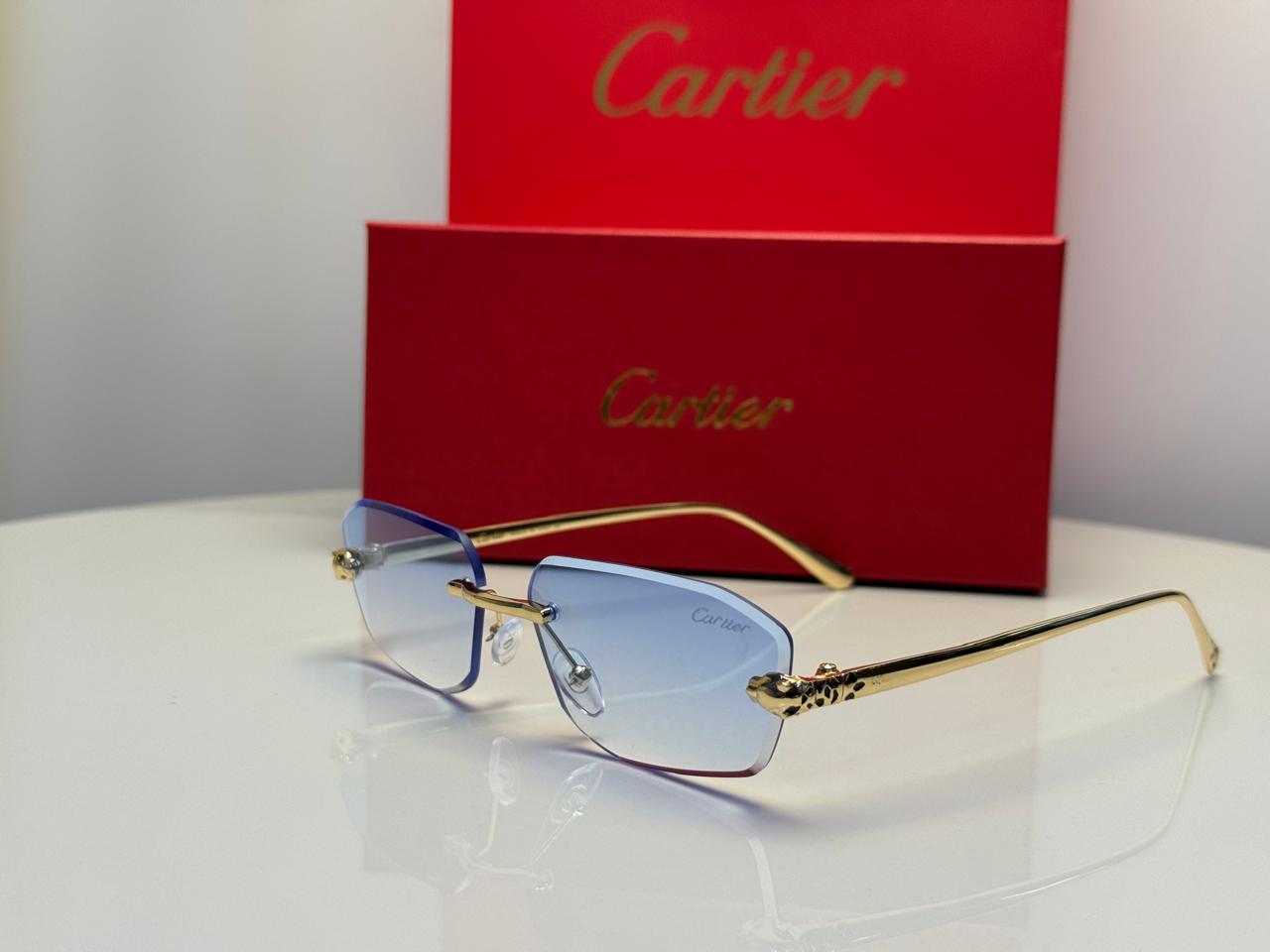 Cartier Panthère de Cartier Rimless Sunglasses (Gold/Peach Tint)