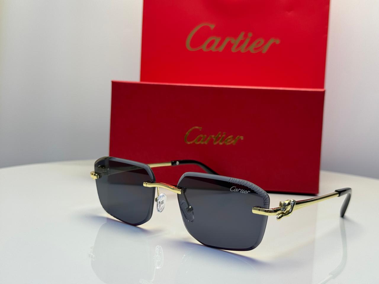 Panthère de Cartier Rimless Sunglasses (Gold/Brown)