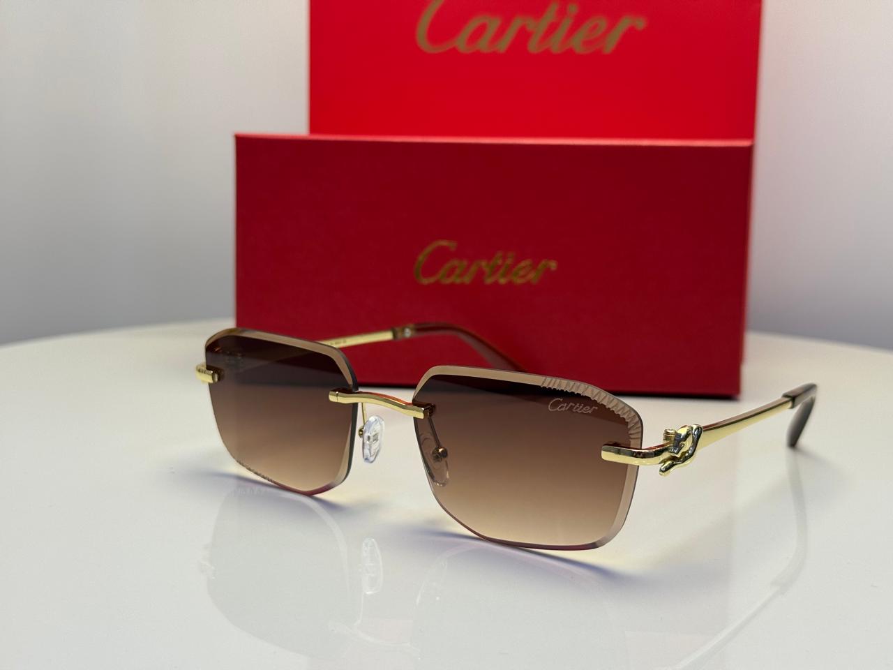 Cartier Panthère de Cartier Rimless Sunglasses (Gold/Grey Gradient)