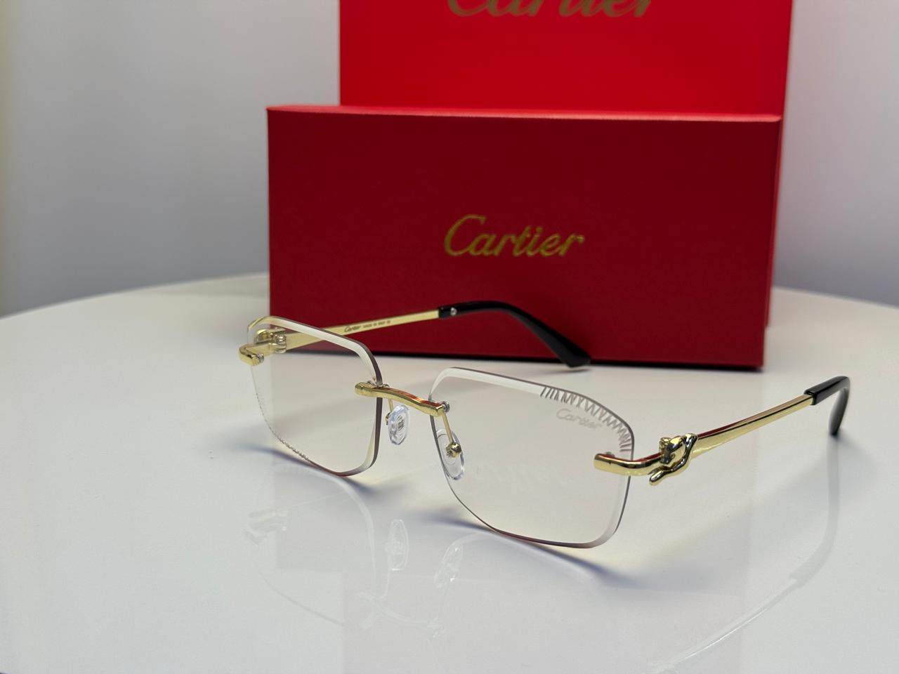 Cartier Panthère de Cartier Rimless Sunglasses (Gold/Green Gradient/Dark Wood)