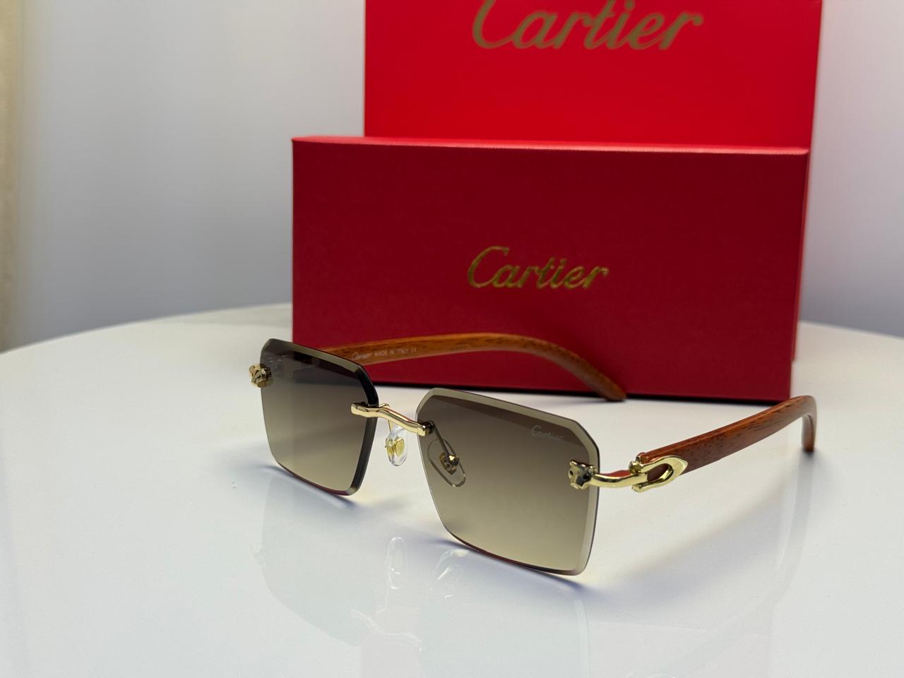 Cartier Panthère de Cartier Rimless Sunglasses (Gold/Grey/Black)
