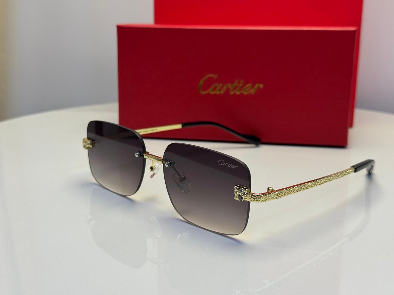 Panthère de Cartier Rimless Sunglasses (Gold/Brown)