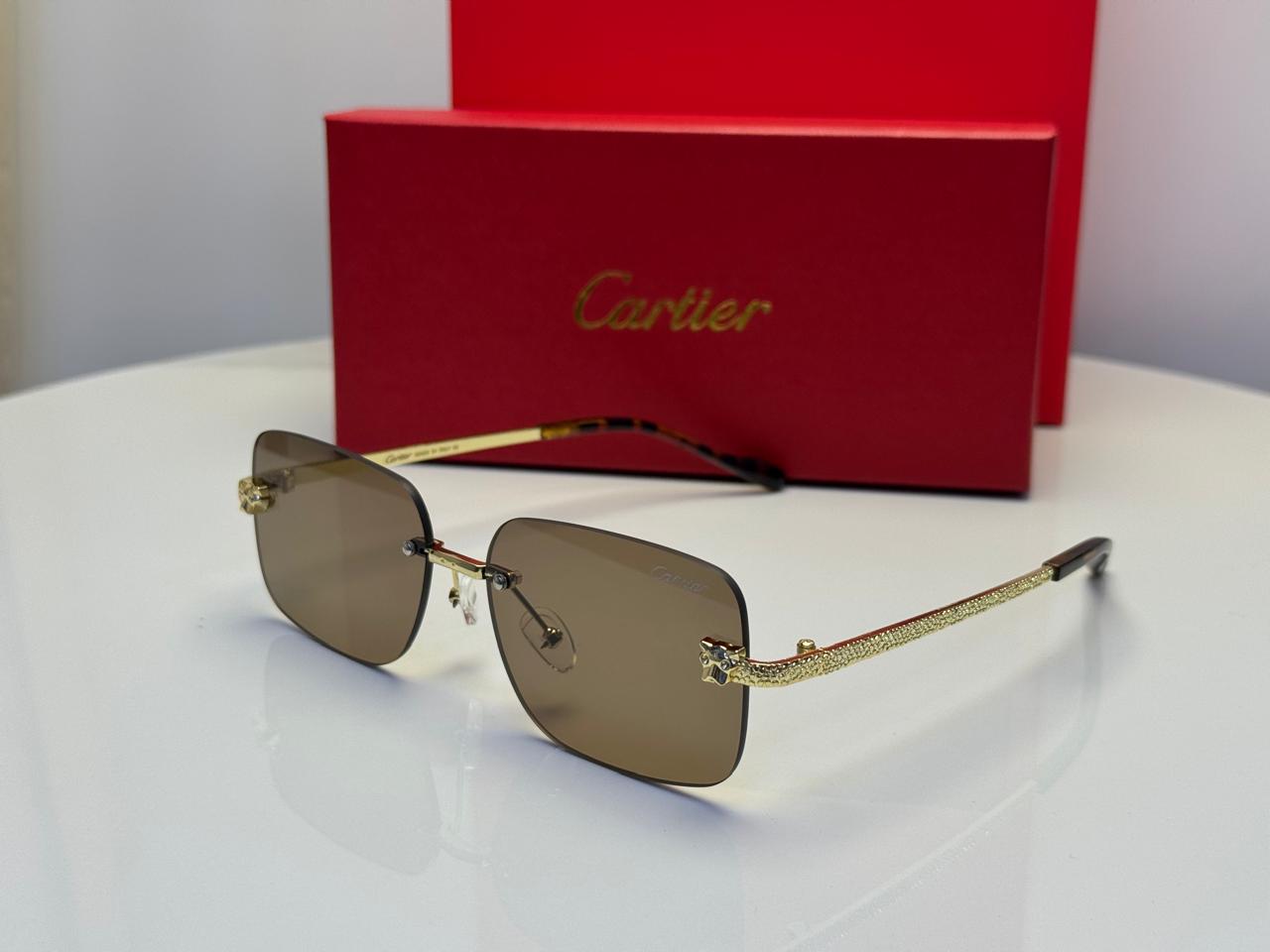 Panthère de Cartier Rimless Sunglasses (Gold/Grey)