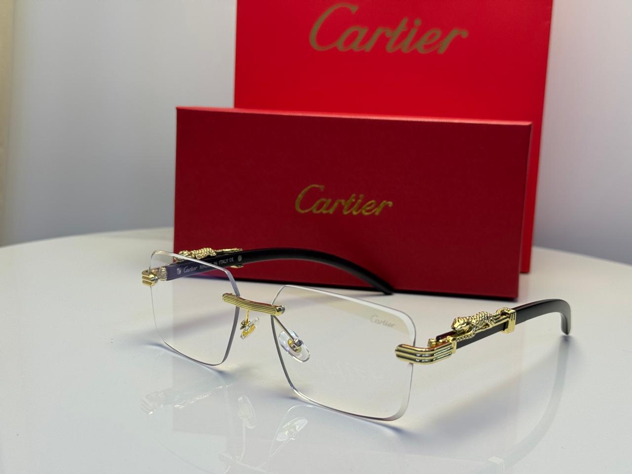 Cartier Panthère de Cartier Rimless Wood Sunglasses (Gold/Brown Gradient)