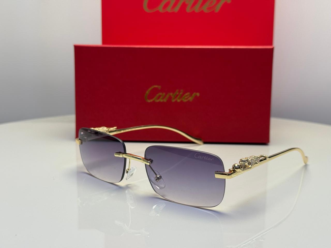 Cartier Panthère de Cartier Rectangular Sunglasses (Gold/Light Blue)