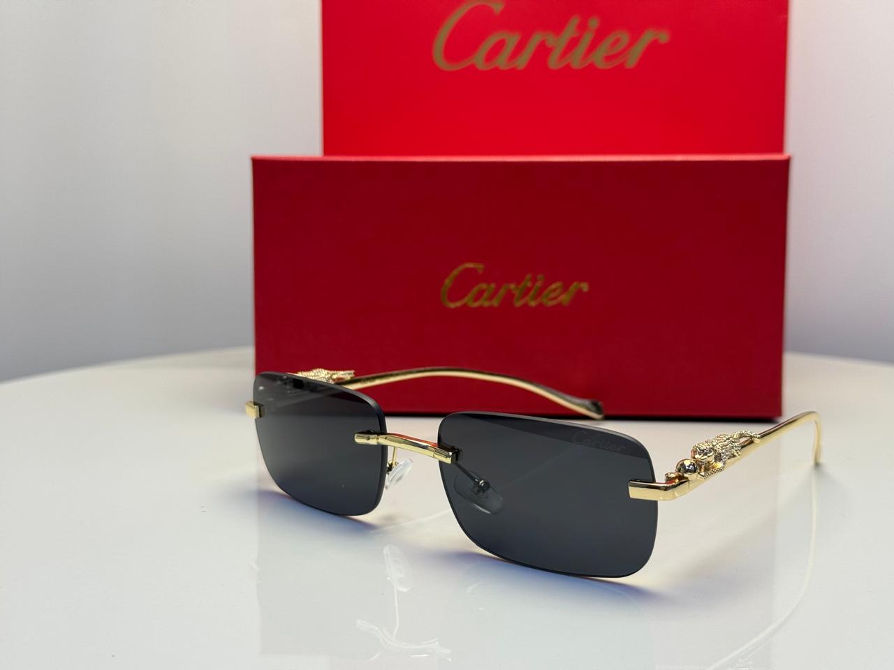 Cartier C Décor Rectangular Wood Sunglasses (Gold/Grey)