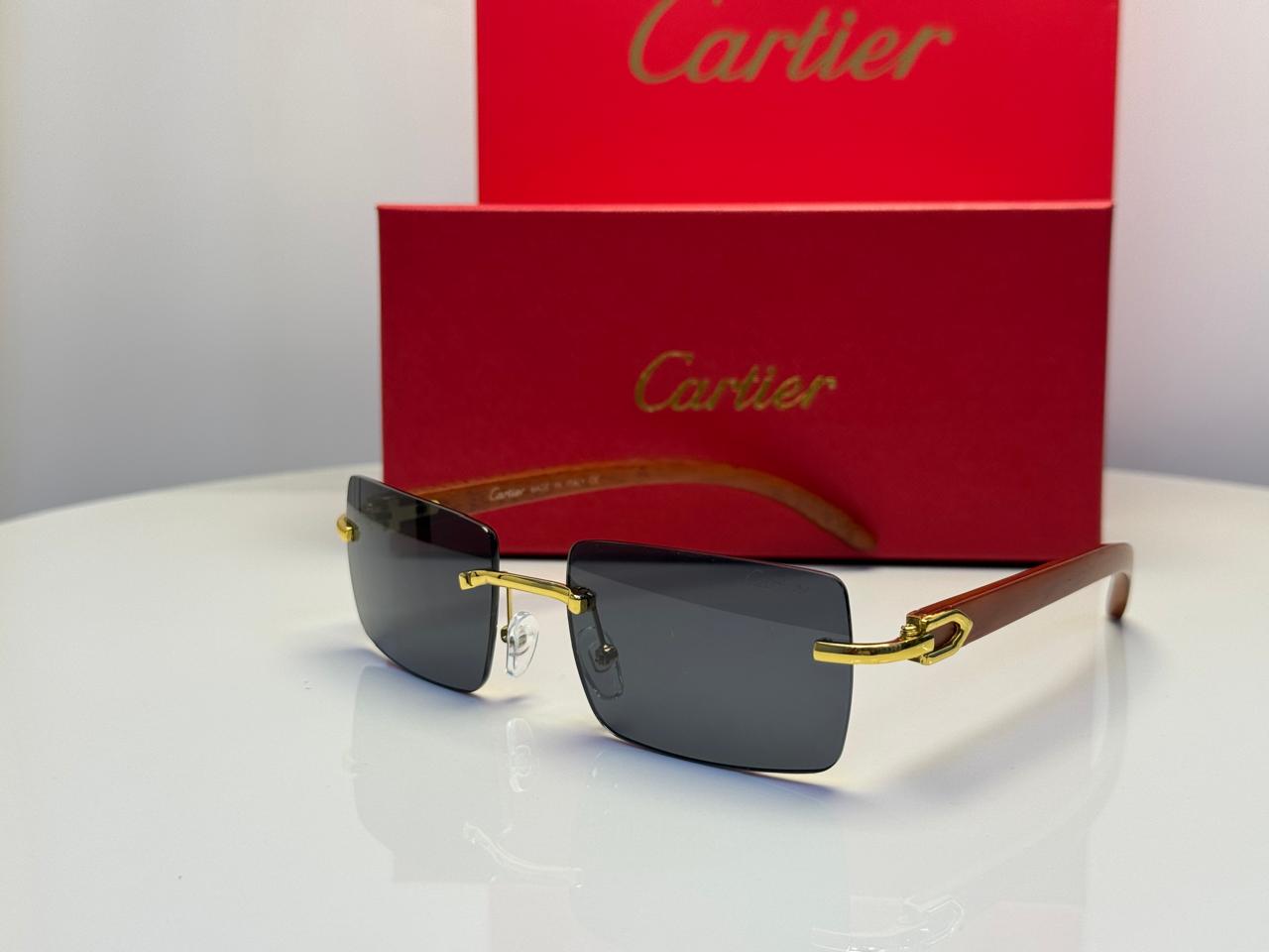 Cartier C Décor Rectangular Wood Glasses (Gold/Clear)