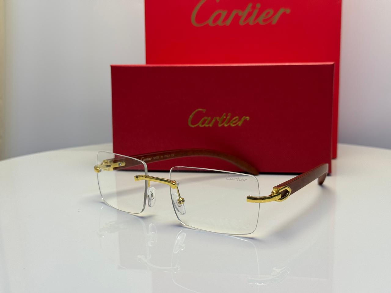 Cartier C Décor Rectangular Wood Sunglasses (Gold/Brown Gradient)