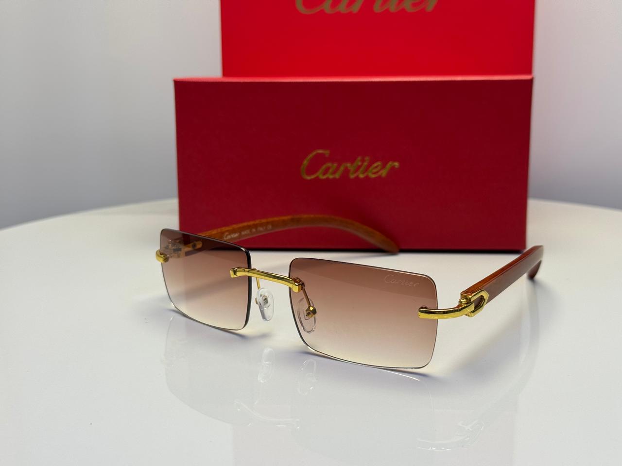 Cartier C Décor Diamond-Shaped Rimless Sunglasses (Gold/Brown Gradient)