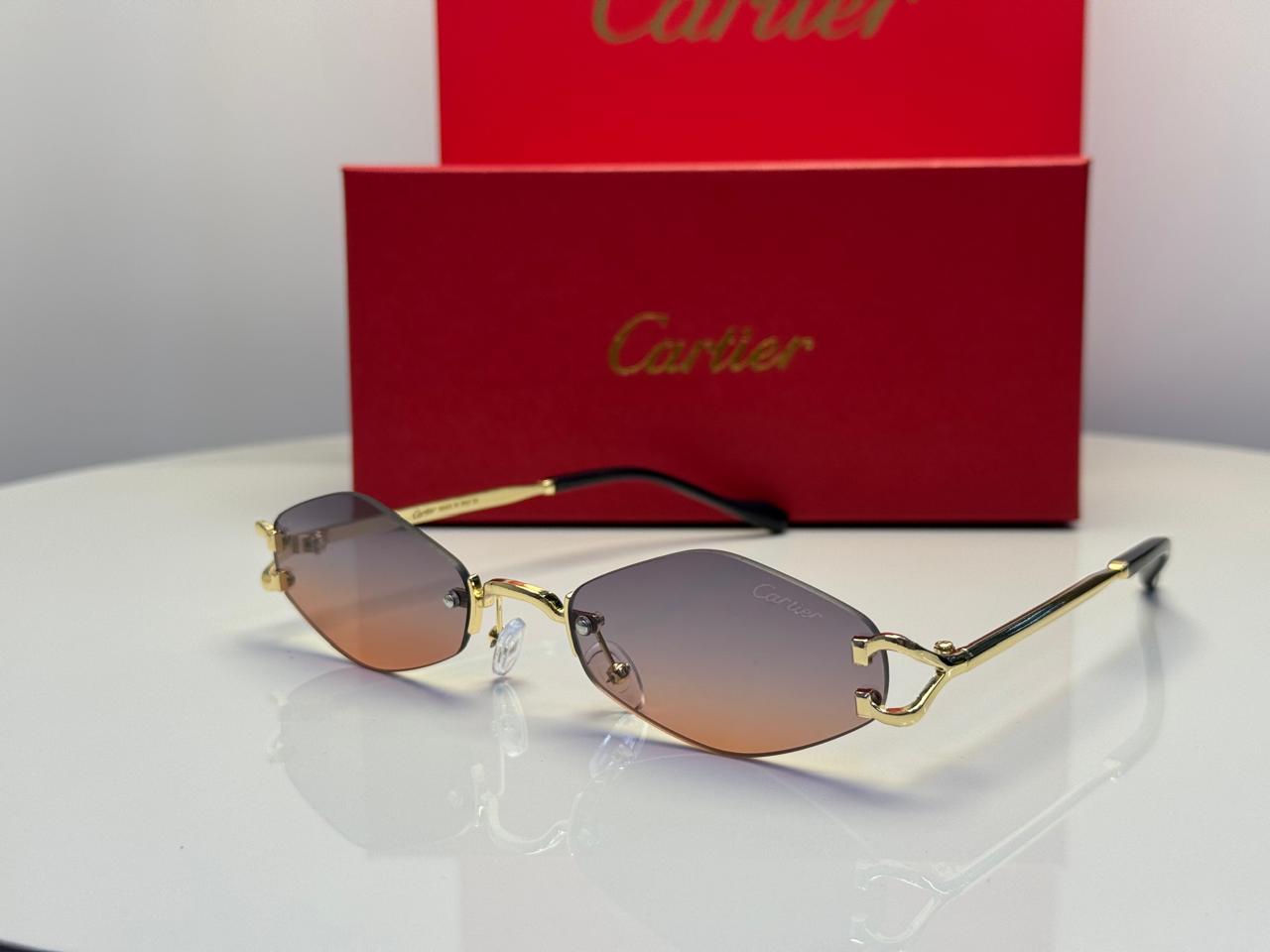 Cartier C Décor Diamond-Shaped Rimless Glasses (Silver/Clear)