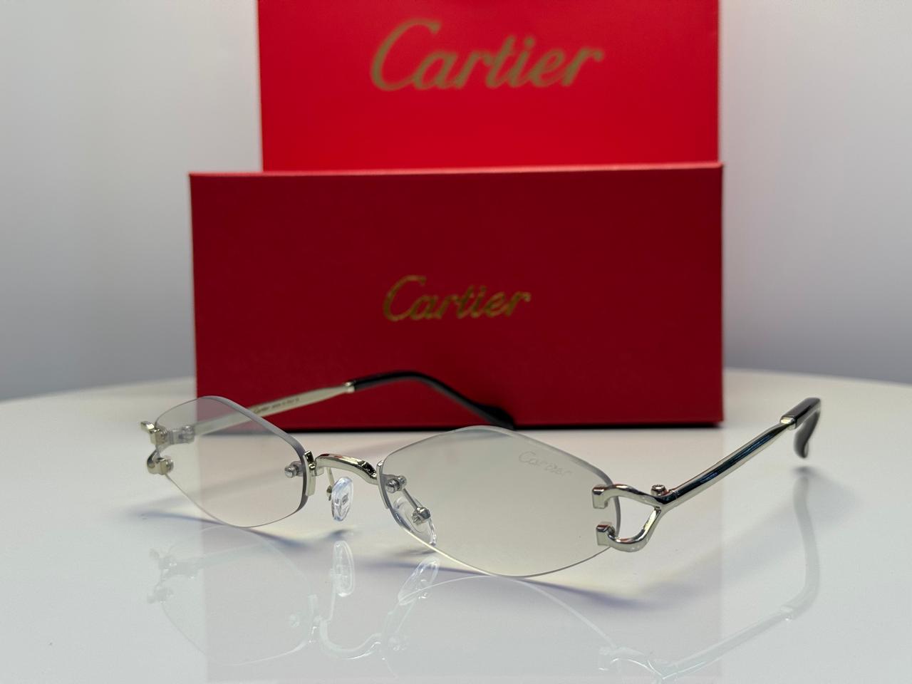 Cartier C Décor Diamond-Shaped Rimless Sunglasses (Gold/Grey)