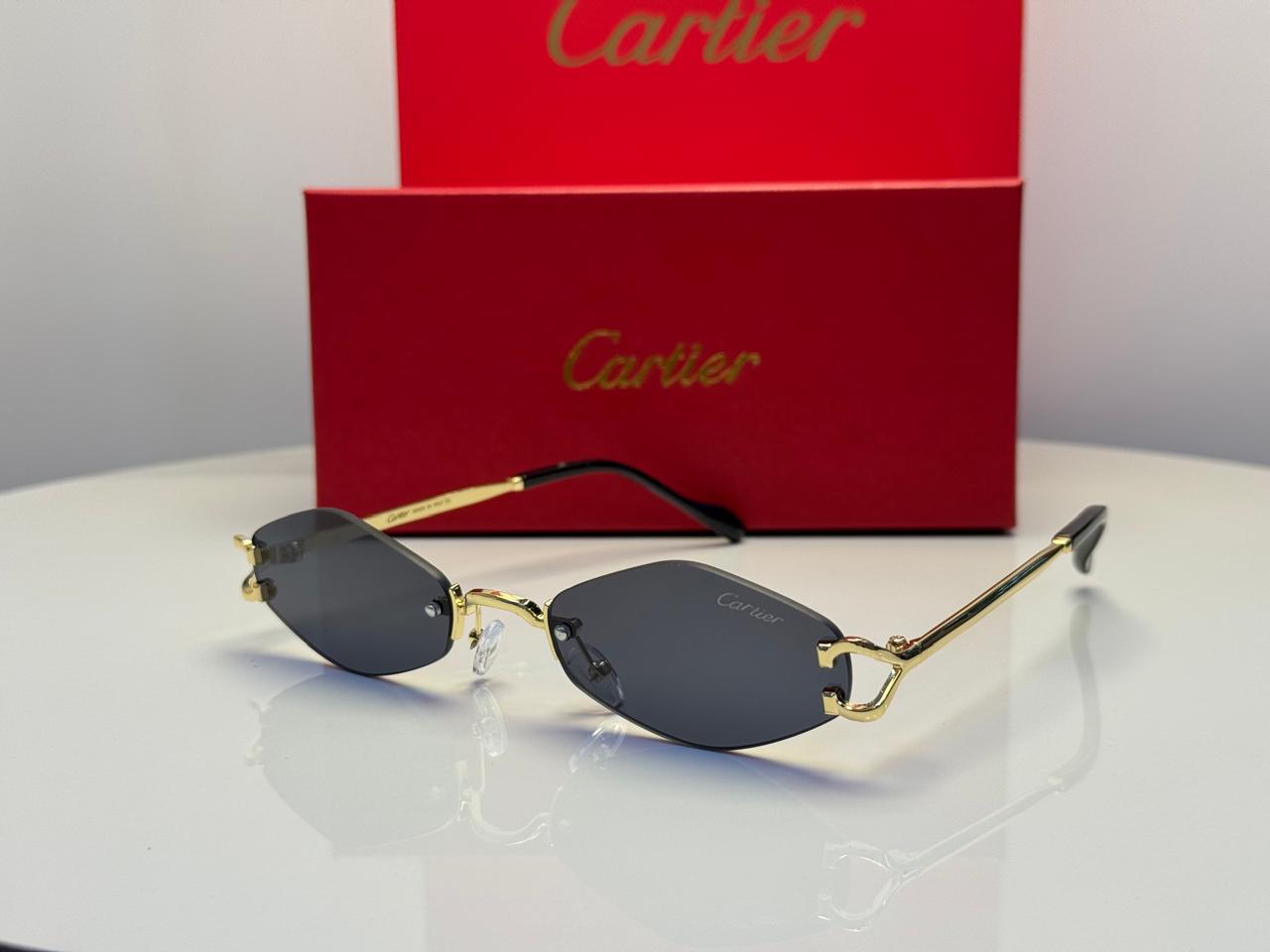 Cartier C Décor Rimless Geometric Sunglasses (Silver/Grey Gradient)