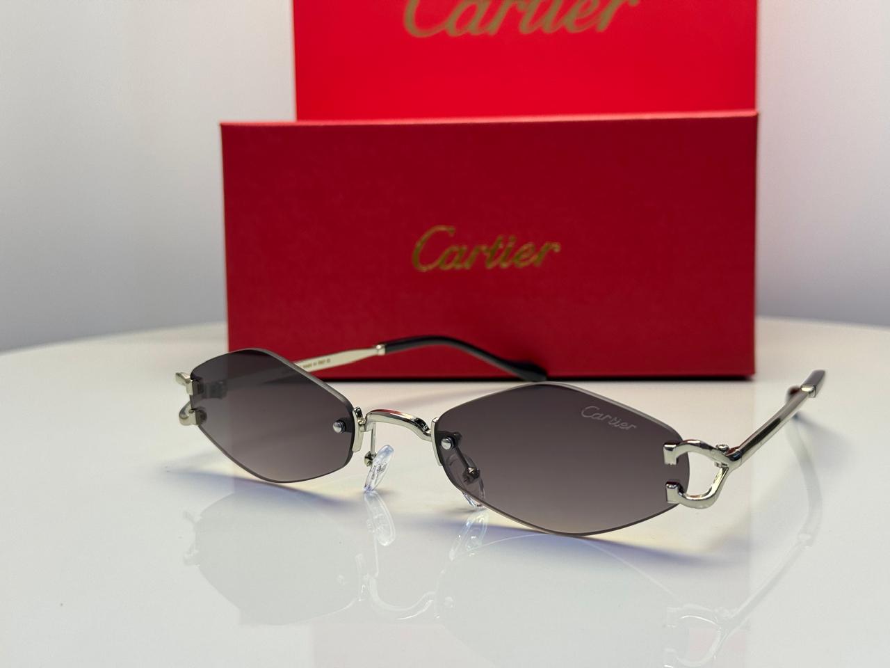 Cartier C Décor Rimless Geometric Sunglasses (Gold/Brown Gradient)