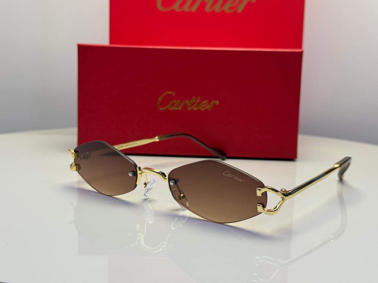 Cartier C Décor Rimless Geometric Sunglasses (Silver/Green Gradient)