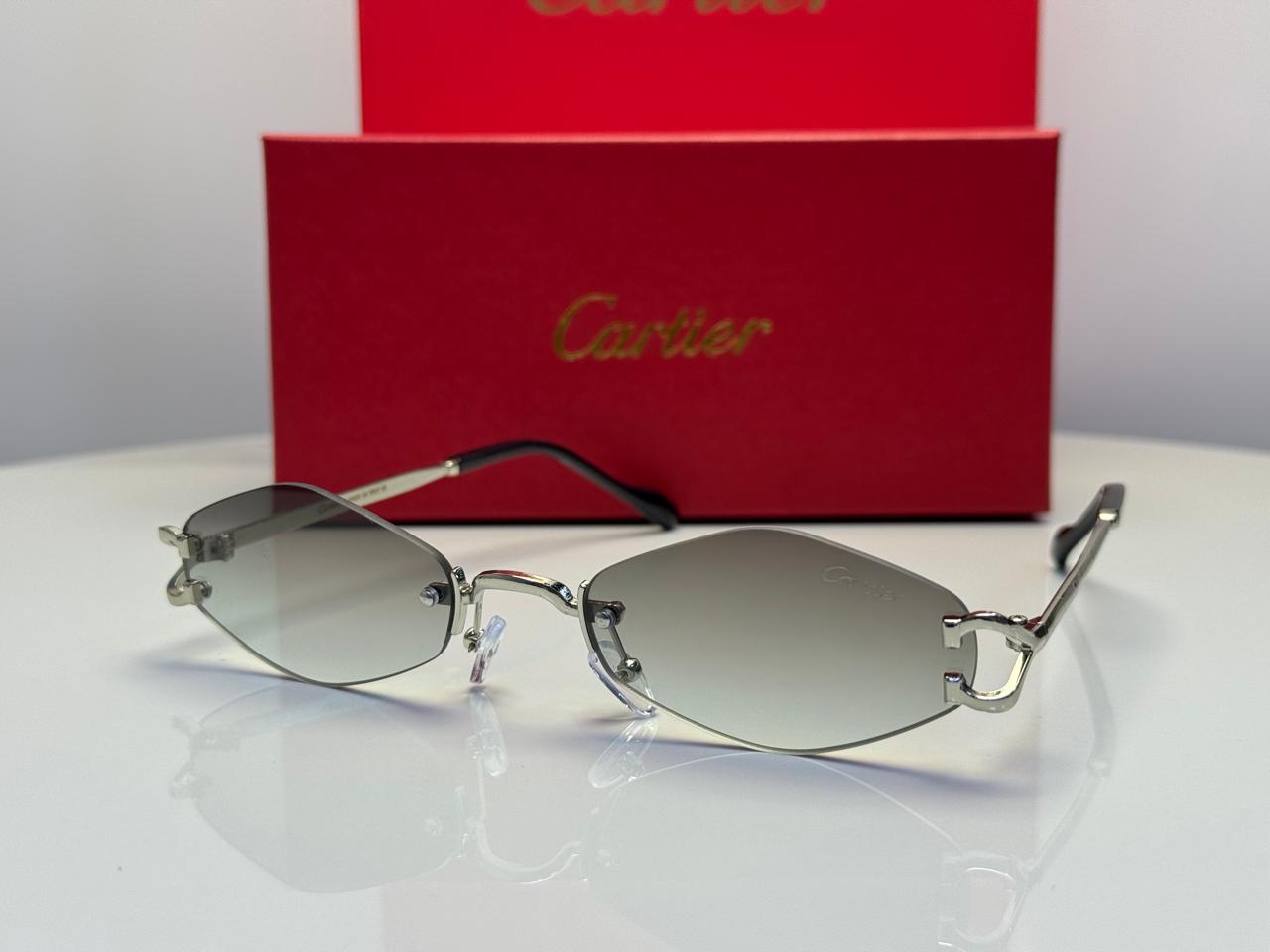 Cartier C Décor Rimless Geometric Sunglasses (Silver/Brown Gradient)