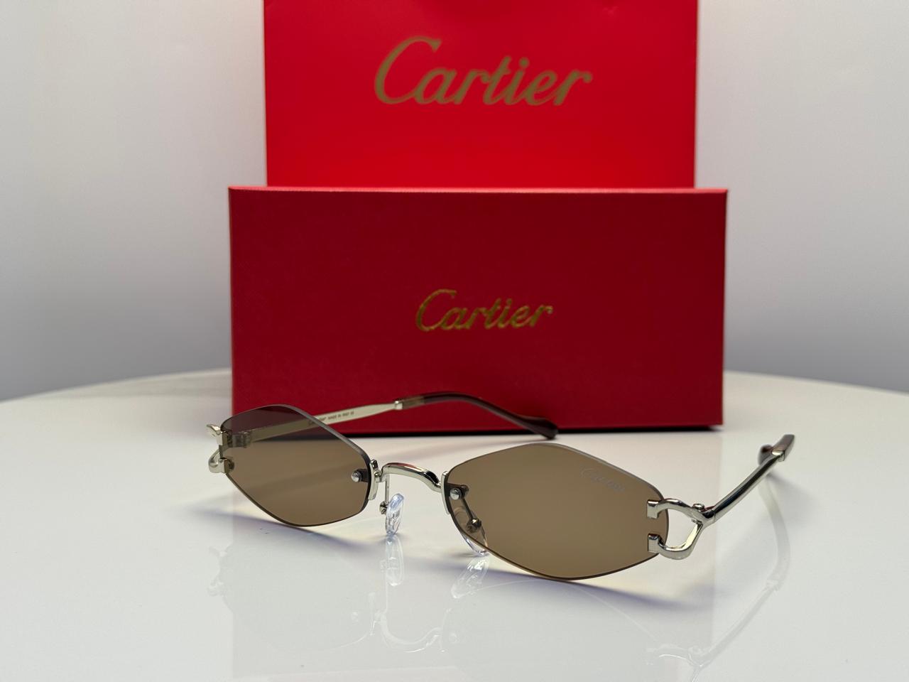 Cartier C Décor Rimless Geometric Sunglasses (Silver/Purple Gradient)