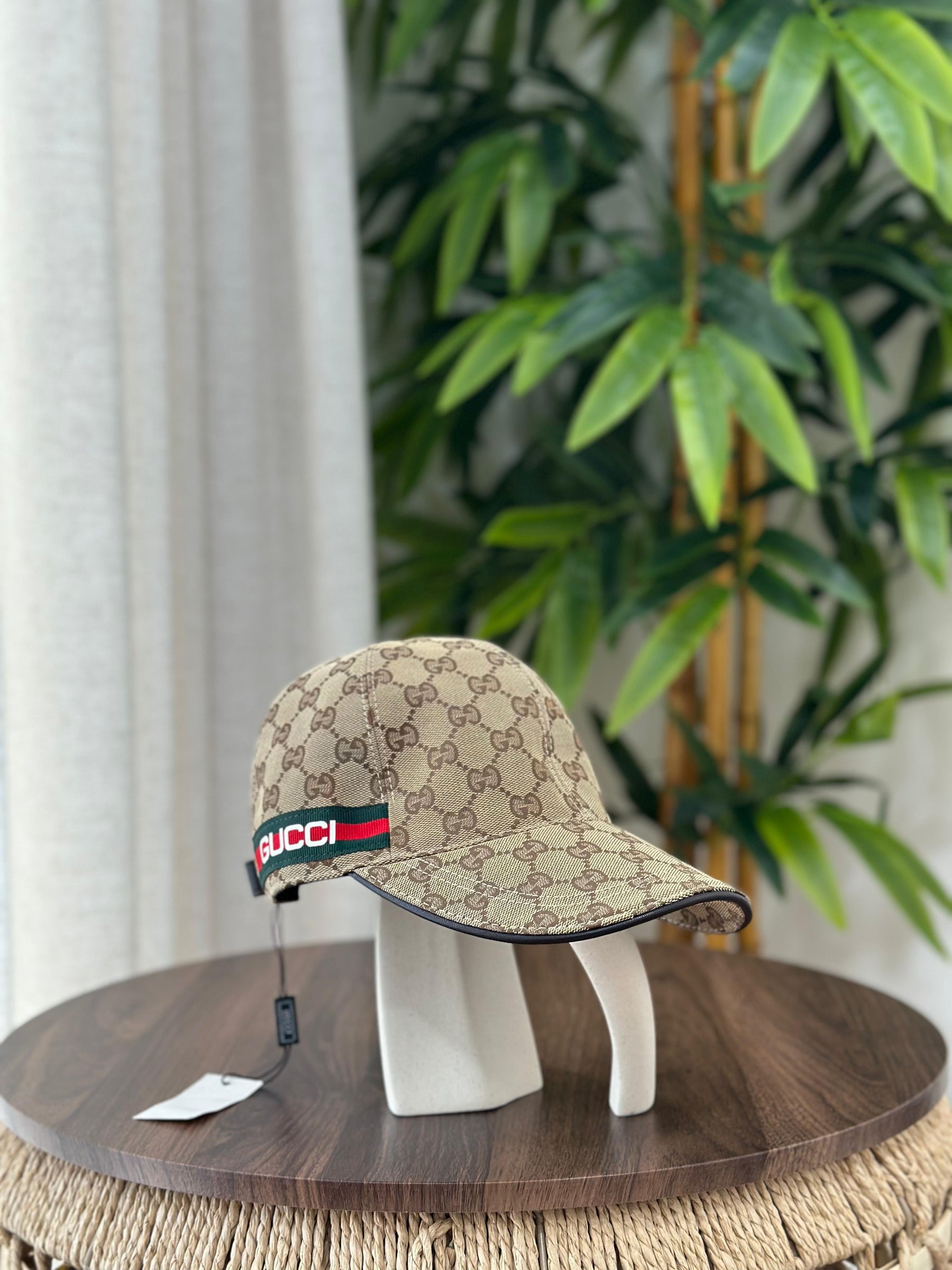 Gucci GG Canvas Baseball Hat with "Eschatology" Patch (Beige/Ebony)