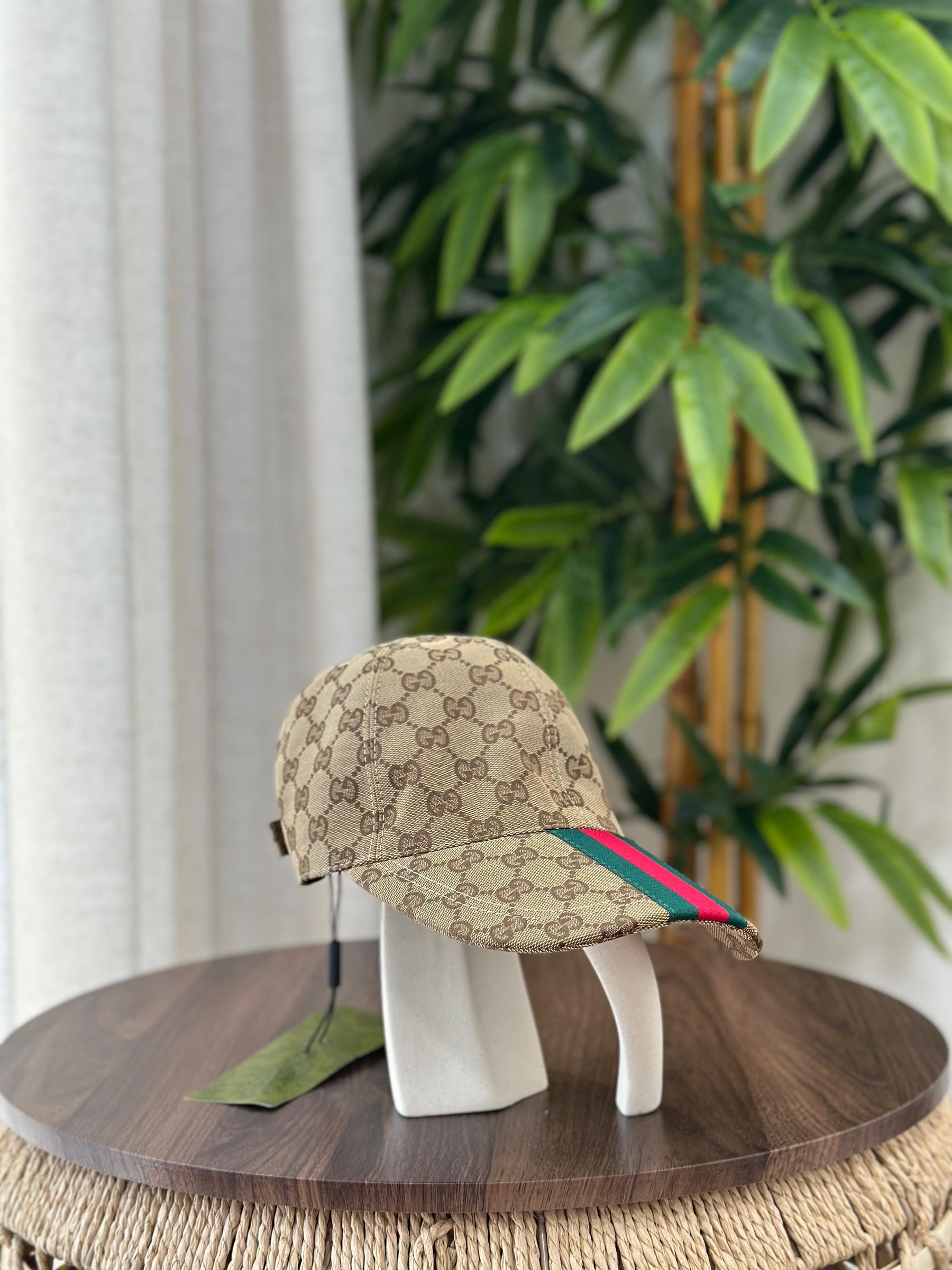 Gucci GG Canvas Baseball Hat with Script Logo (Beige/Blue)