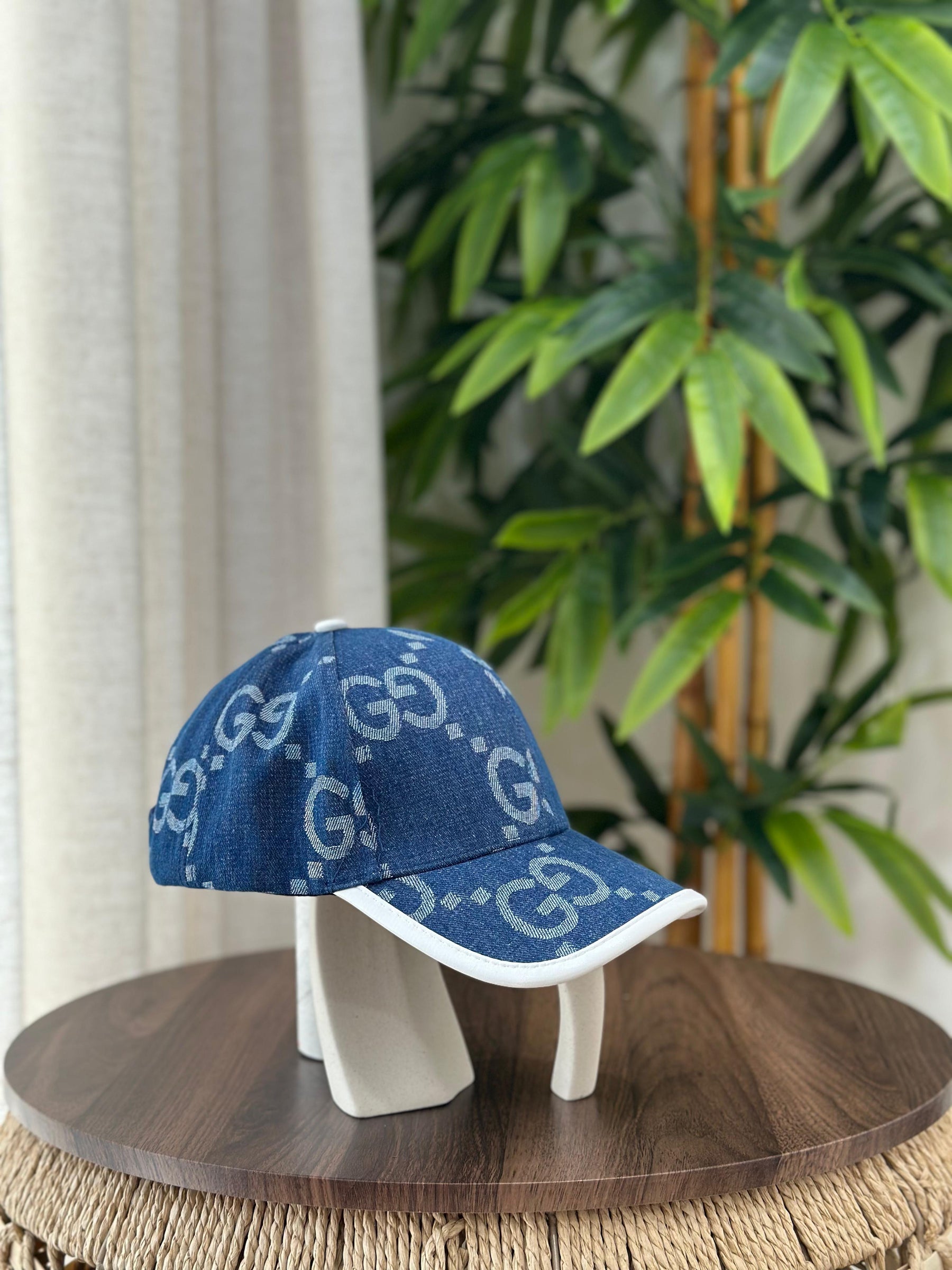 Gucci GG Supreme Monogram Denim Baseball Hat (Blue/White)