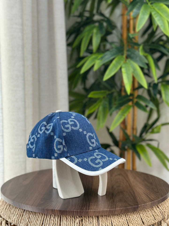 Gucci GG Supreme Monogram Denim Baseball Hat (Blue/White)