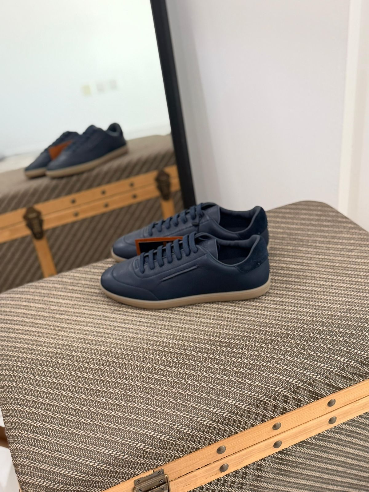 Zegna Triple Stitch Sneaker (Black Leather / Gum Sole)