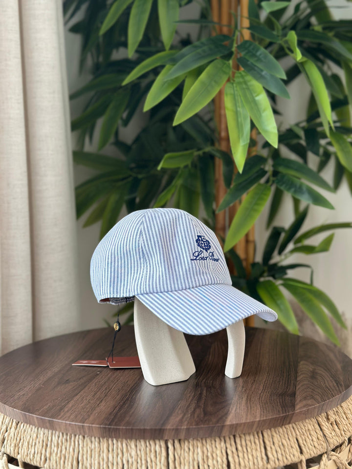 Loro Piana Seersucker Baseball Cap (Tan/White Stripe)