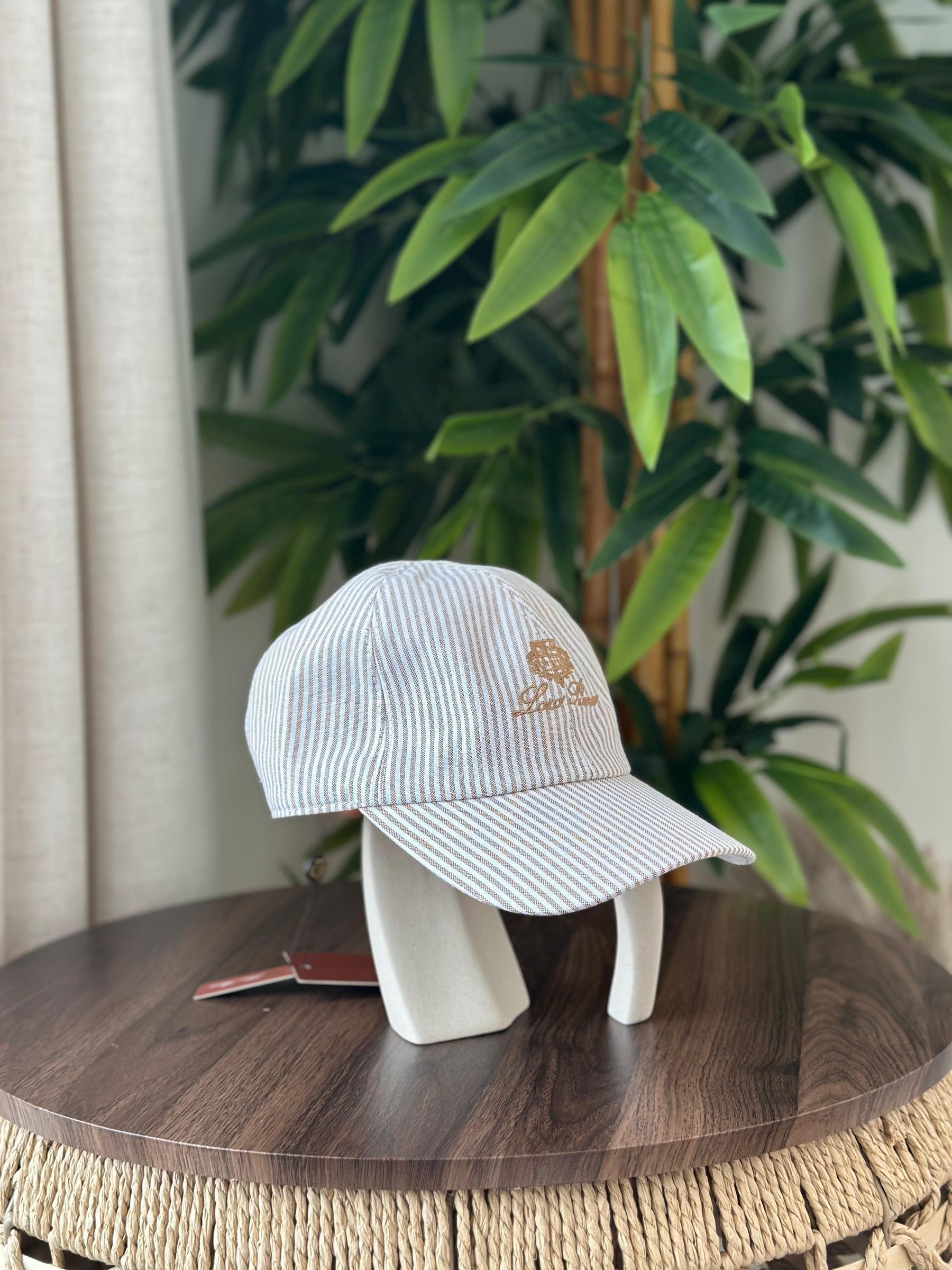 Loro Piana Seersucker Baseball Cap (Teal Blue/White Stripe)