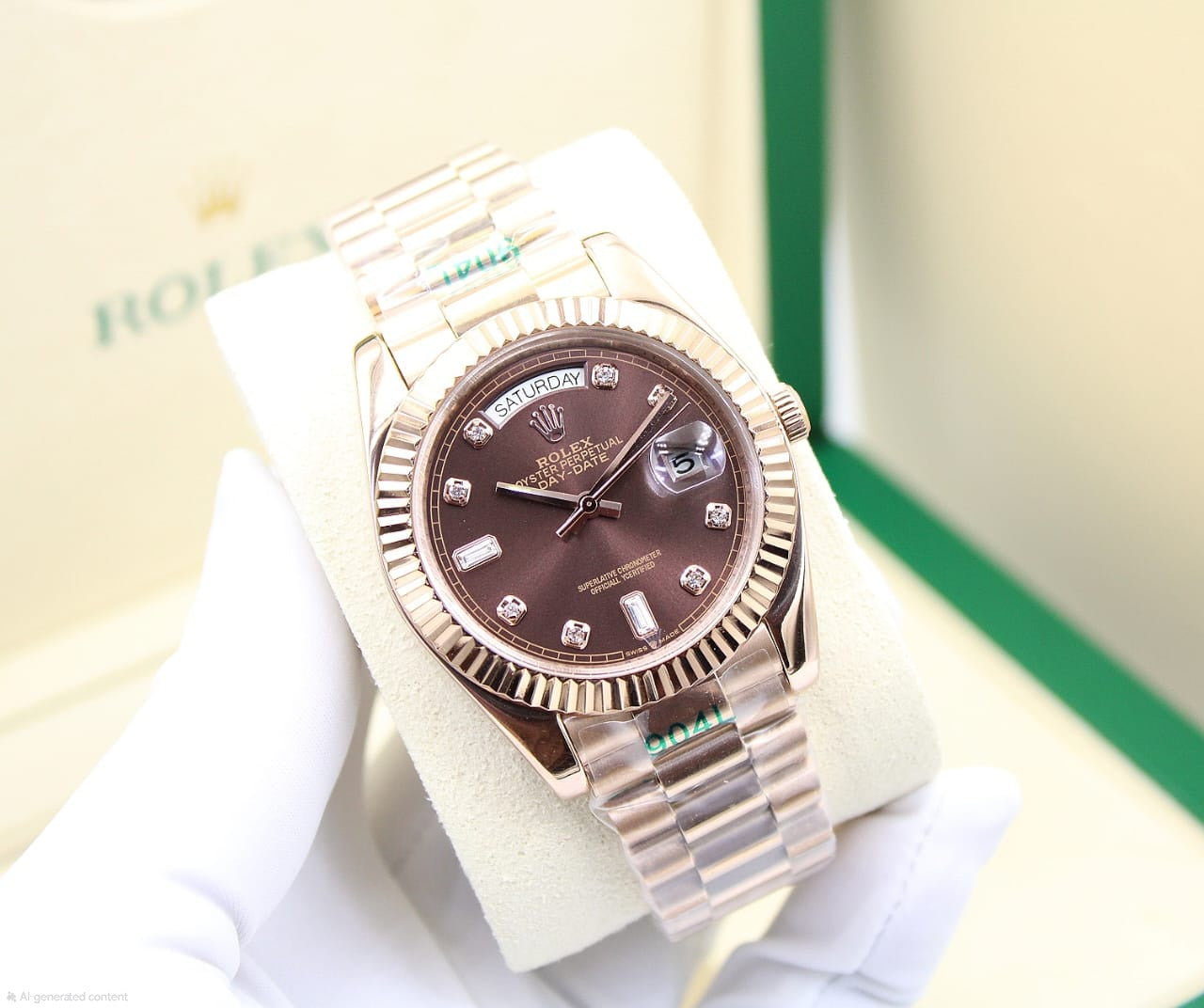 Rolex Day-Date 40 (Aubergine Dial with Baguette Diamonds)