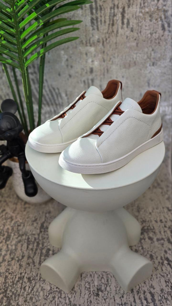 Zegna White Leather Slip-On Sneakers