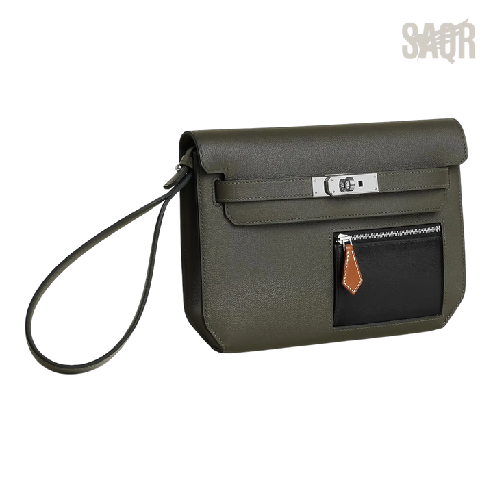 Hermès Depeche 25 Pouch – Vert-De-Gris / Noir / Fauve - View 2